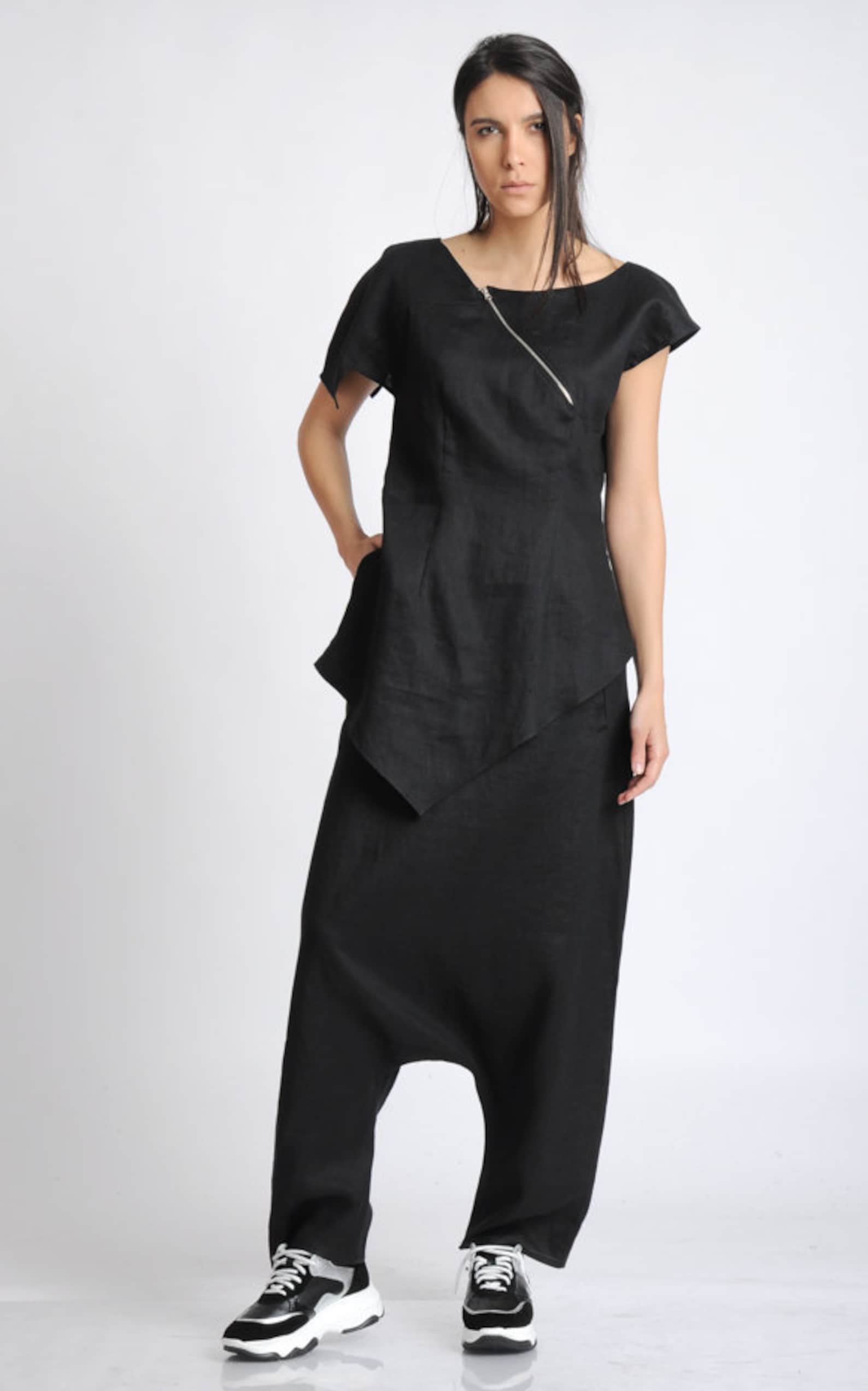 Black Short Sleeve Tunic/asymmetric Linen Top/extravagant - Etsy