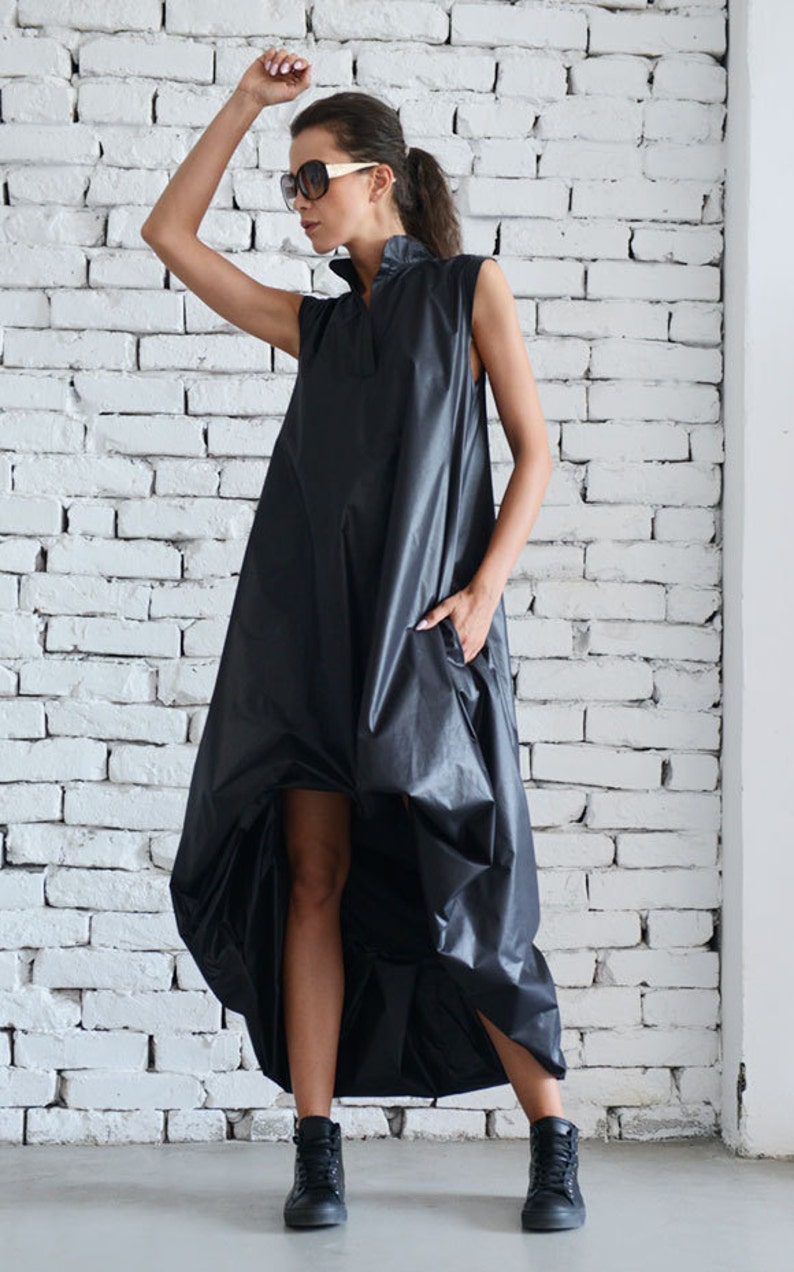 Maxi Black Dress/Black Maxi Dress/Asymmetric Dress/Extravagant Oversize Tunic/Short Long Dress/Sleeveless Black Dress/Black Tunic Dress image 6