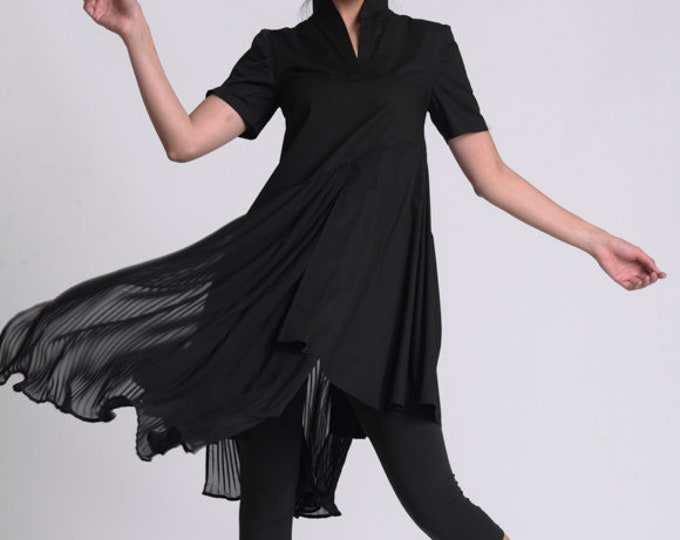 Black Pleated Shirt Dress by METAMORPHOZA