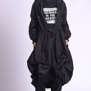 Black Long Raincoat / Hooded Raincoat Women / Oversize Jacket / Plus Size Clothing image 8