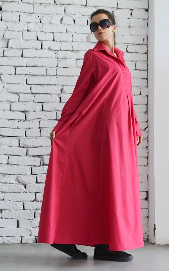 Pink Maxi Dress/fuschia Shirt Dress/oversize Loose Kaftan/long - Etsy