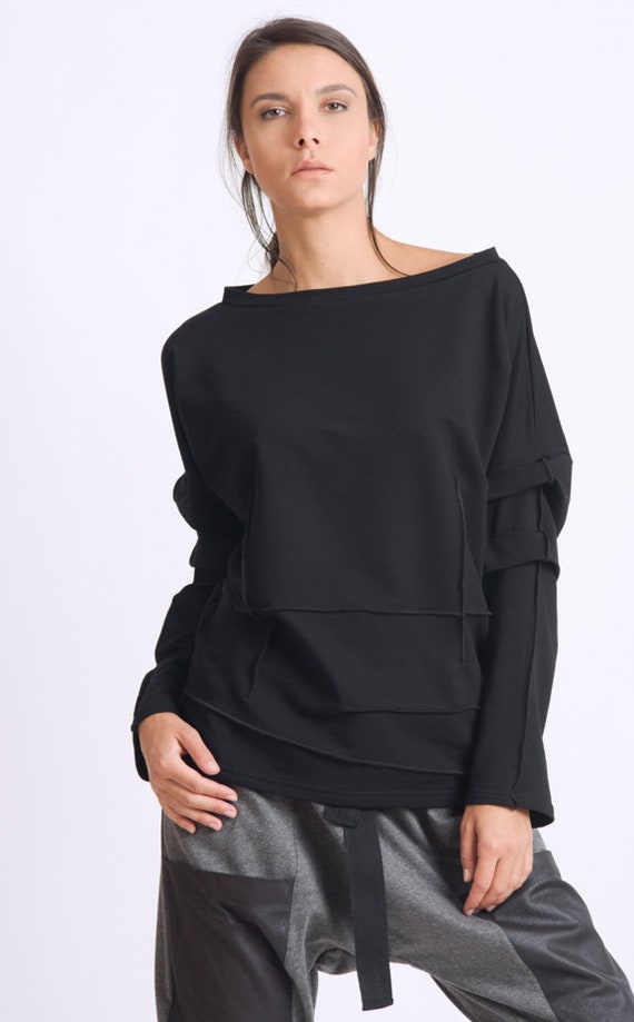Oversized black shirt Maxi blouse Black plus size tunic