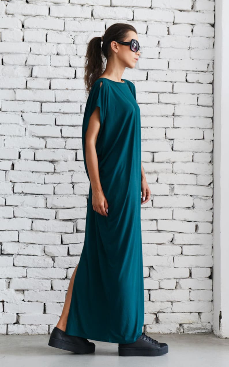 Loose Maxi Dress/petrol Green Kaftan/casual Long Dress/plus - Etsy