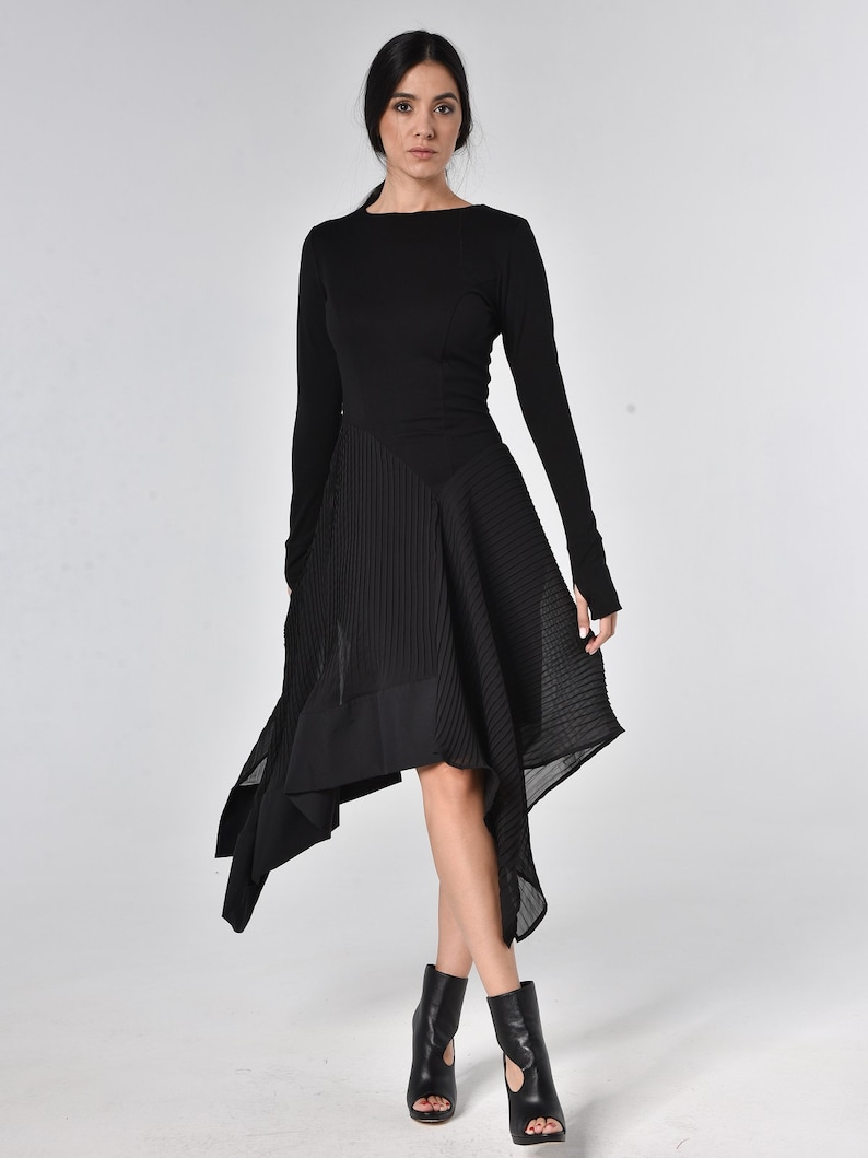Pleated Chiffon Dress / Black Pleated Dress / Plus Size Goth - Etsy