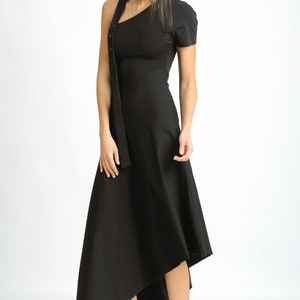 Black Asymmetric Dress/Extravagant Loose Dress/Oversize Long Tunic with One Sleeve/Dress with Studs/Casual Black Dress METD0121 image 6