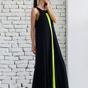 Maxi Black Dress / Loose Woman Dress / Neon Line Dress / Kaftan / Plus Size Maxi Dress / Black Maxi Dress/ Oversize Long Dress/ Evening Gown