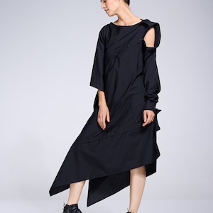 Extravagant Shirt Dress / Black Asymmetrical Dress / Avand Garde Clothing METD0201