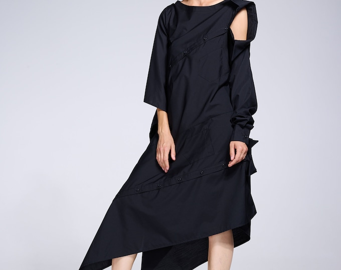 Extravagant Shirt Dress / Black Asymmetrical Dress / Avand Garde Clothing