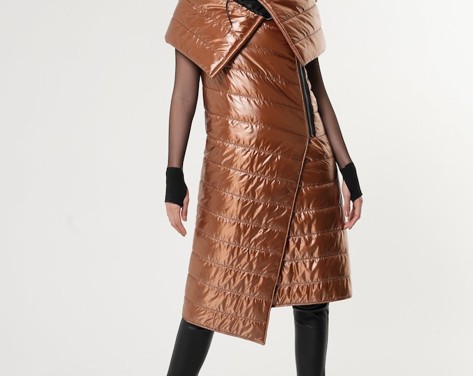 Puffy Vest / Puffer Vest / Sleeveless Coat / Long Hooded Vest / Long Vest Women / Oversized Vest / Shiny Vest / Winter Vest METC0116