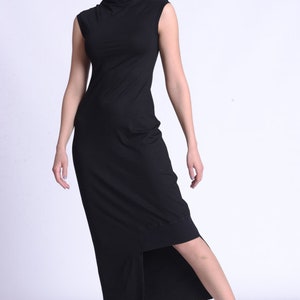 Black Asymmetric Mock Neck Dress METD0169