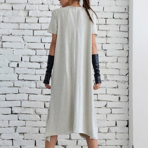 Light Grey Casual Dress/Asymmetric Loose Tunic/Short Sleeve Long Top/Grey Maxi Dress/Oversize Kaftan/Plus Size Every Day Dress/Casual Tunic image 3