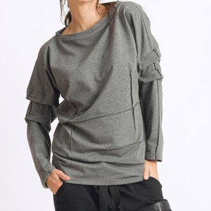 Grey Loose Tunic/Extravagant Tunic Top/Long Sleeve Grey Blouse/Oversize Top//Handmade Tunic Top/Extravagant Sleeve Top METT0113