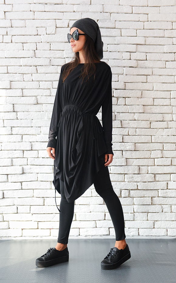 Black Asymmetric Tunic/Extravagant Casual Top/Loose Maxi | Etsy