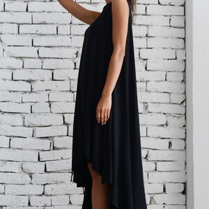 Black Asymmetric Dress/Oversize Loose Tunic/Plus Size Black Dress/Black Maxi Dress/Sleeveless Tunic Top/Casual Summer Black Dress METT0043 image 6