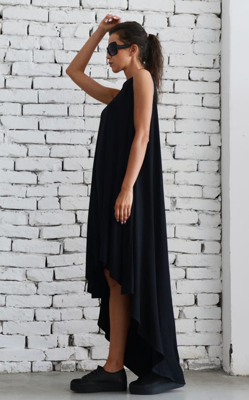 Black Asymmetric Dress/Oversize Loose Tunic/Plus Size Black Dress/Black Maxi Dress/Sleeveless Tunic Top/Casual Summer Black Dress METT0043 image 6