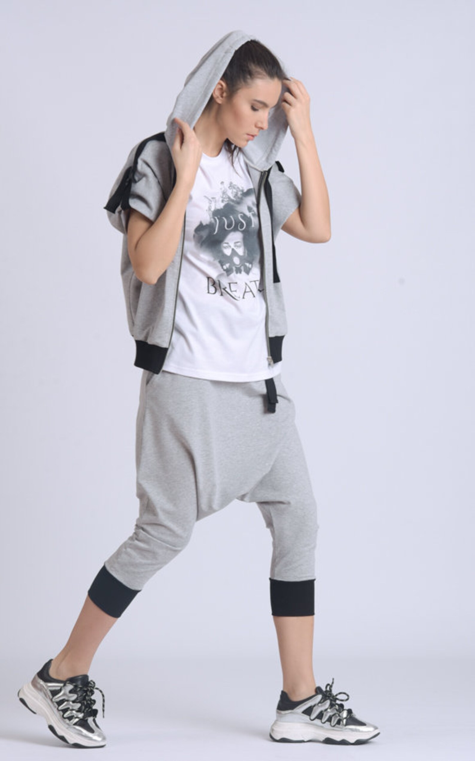 Pure Color Casual Hooded Loose Sports Two-Piece Suit