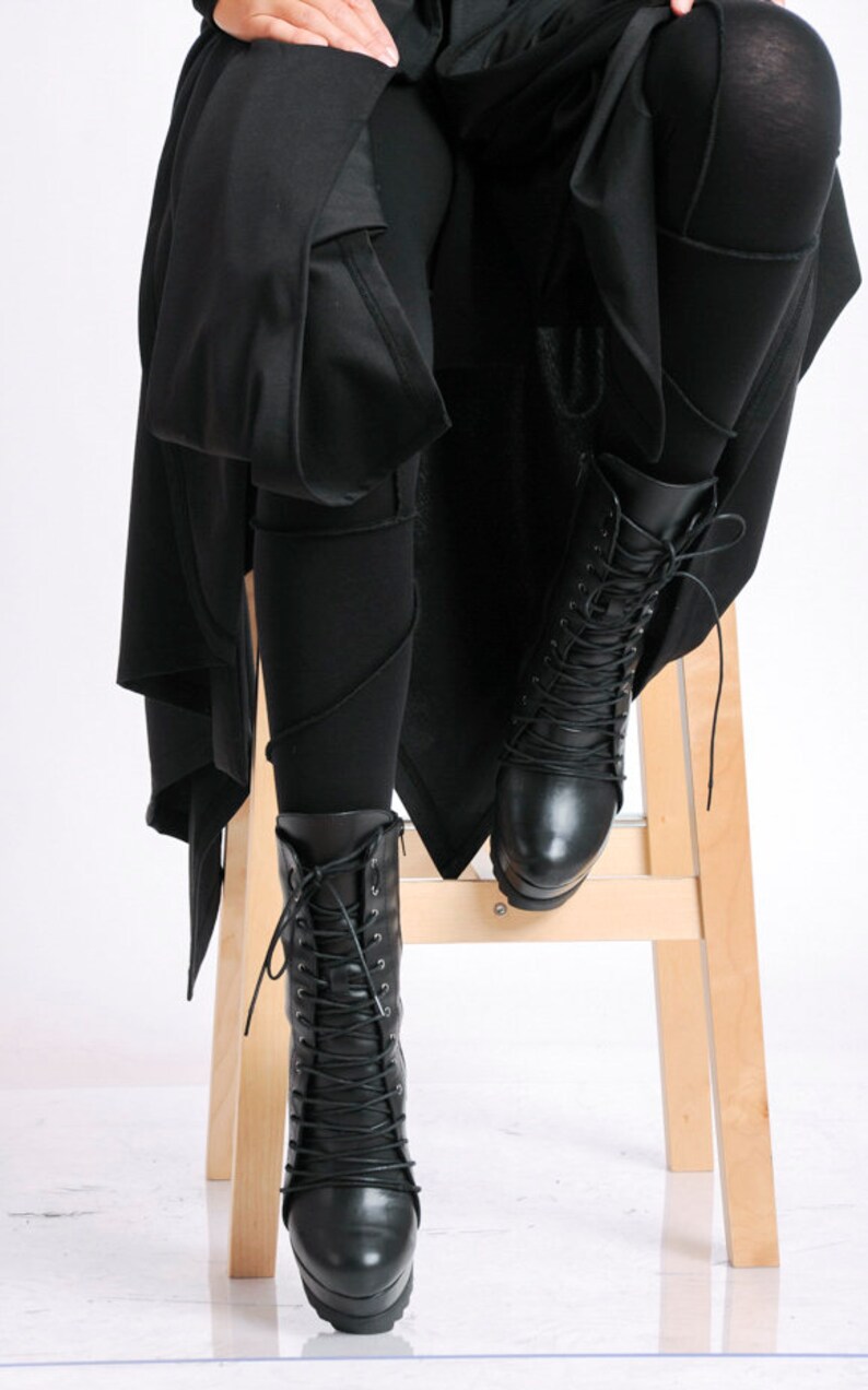 Black Genuine Leather Boots/Extravagant High Heels/Comfortable image 4