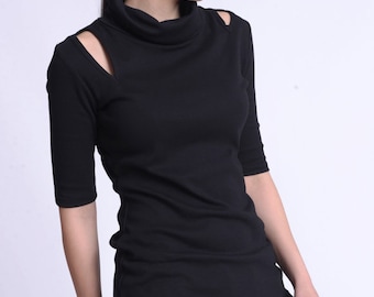Black Casual Turtle Neck Blouse  METT0185
