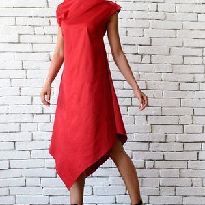 Red Asymmetric Dress/Extravagant Clothing/Casual Summer Dress/Red Sleeveless Dress/Red Long Tunic/Summer Party Dress/Sleeveless Dress Red