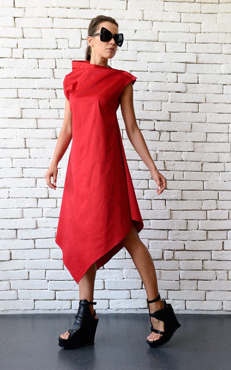 Red Asymmetric Dress/Extravagant Clothing/Casual Summer Dress/Red Sleeveless Dress/Red Long Tunic/Summer Party Dress/Sleeveless Dress Red