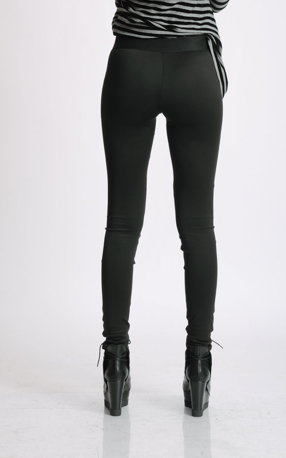 Black Extra Long Leggings, Faux Vegan Leather Sides, Extravagant Leggings,  Lycra Elastic Front and Back, Elegant Tight Black Pants, Leggings -   Canada