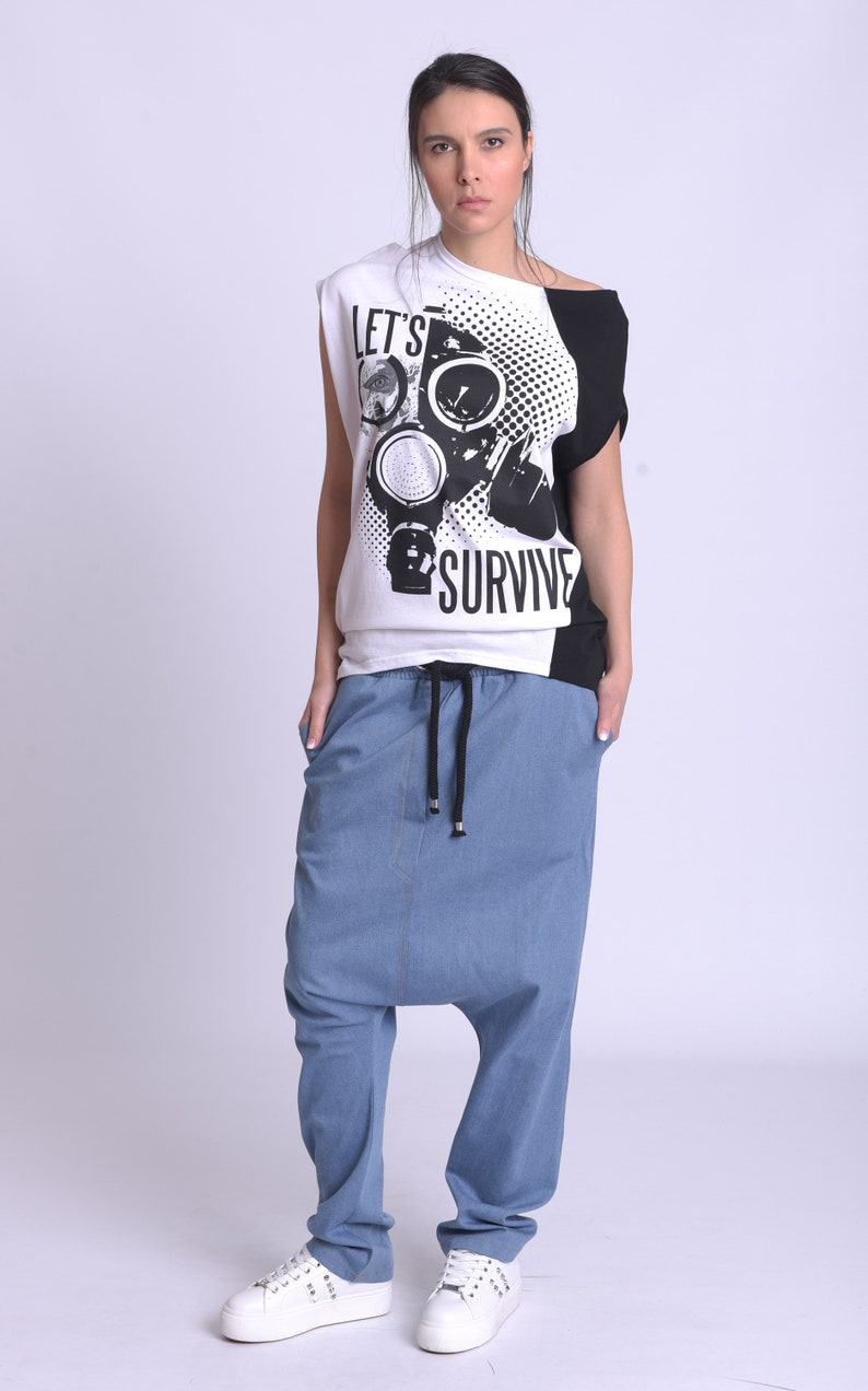 NEW Denim Elastic Waist PantsDenim Harem PantsDrop Crotch PantsCasual Wide Leg PantsDenim Maxi PantsDrawstring Waist PantsJean Pants