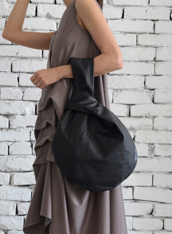 Black Circle Bag Modern Leather Bag Extravagant Genuine Leather Tote Small Black Clutch Casual Black Leather Handbag Mini Tote Bag Clutch