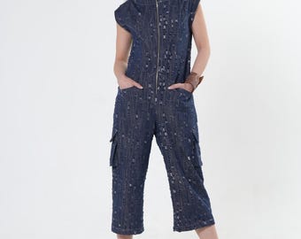 Distressed Denim Jumpsuit / Jean Overall  / Blue Denim One Piece - METJ0029