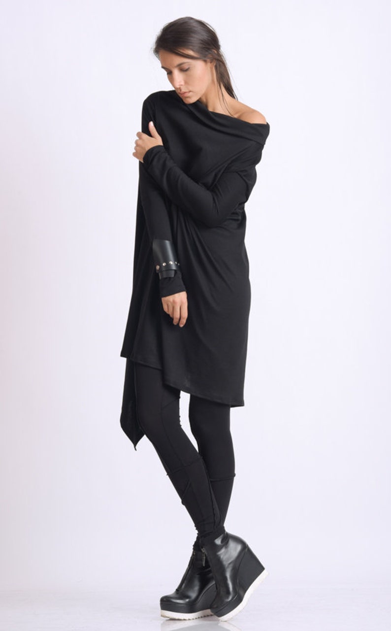 Black Asymmetric Tunic/Loose Long Top/Extravagant Casual Tunic/Oversize Black Long Top/Long Sleeve Tunic Top/Everyday Casual Black Tunic image 3