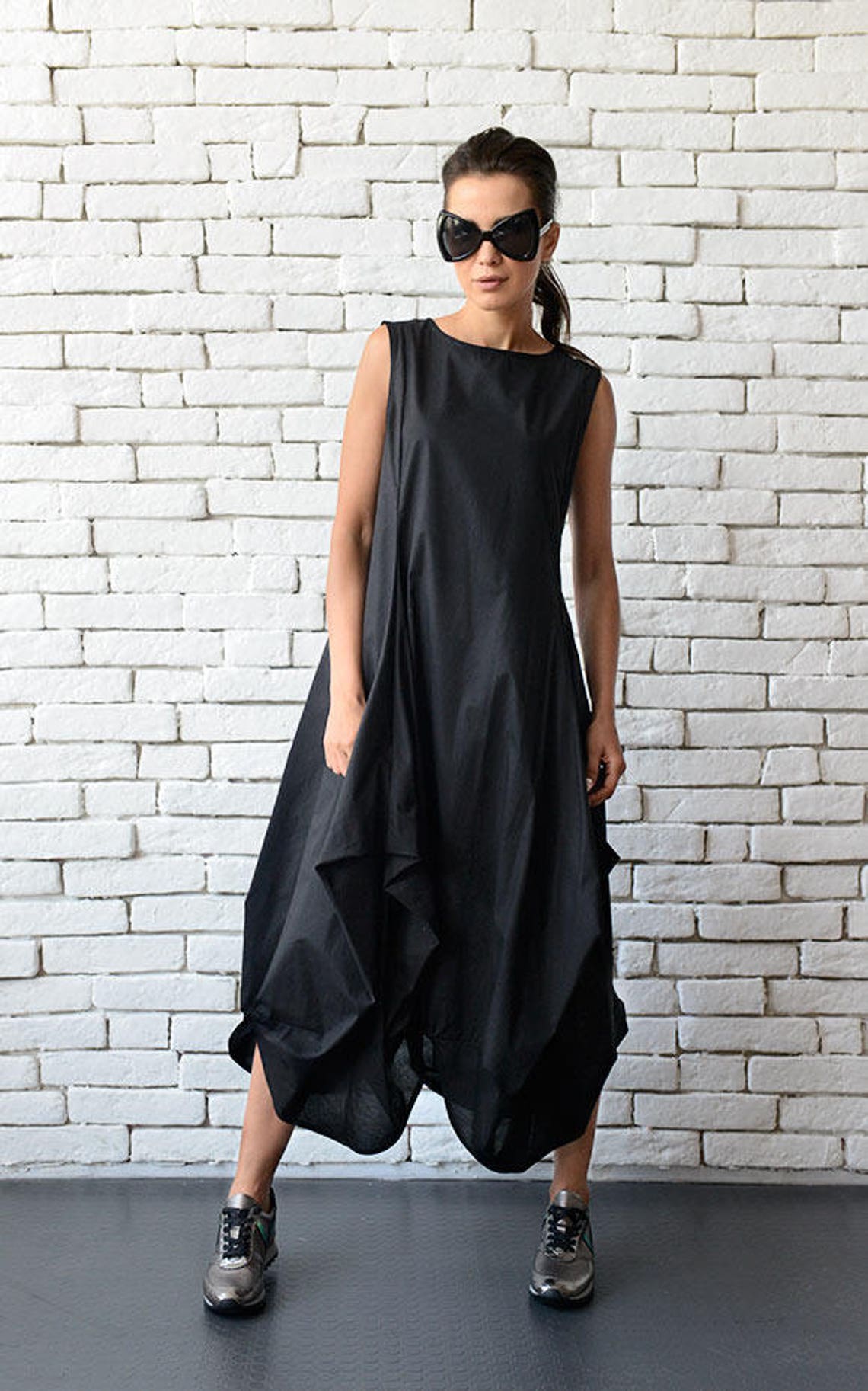Black Maxi Dress/Extravagant Asymmetric Casual Dress/Oversize | Etsy