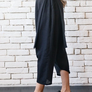 Black Summer Linen Pants for Women / Linen Wide Leg Pants / Plus Size ...