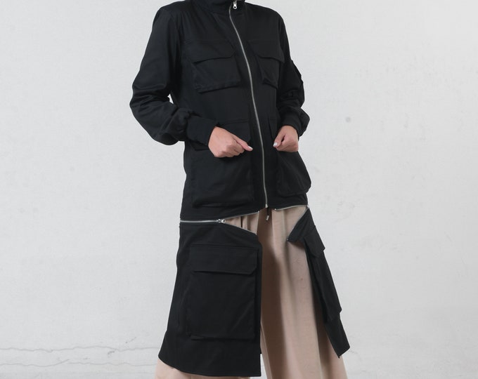 Avant Garde Clothing / Womens Jacket / Long Jacket Black / Long Trench Coat / Extravagant Coat / Street Style / Cyberpunk Clothing