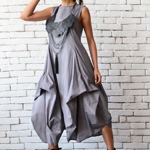 Grey Loose Asymmetric Dress/Extravagant Party Dress/Plus Size Tunic/Oversize Long Top/Grey Summer Kaftan/Sleeveless Maxi Dress METD0085 image 7