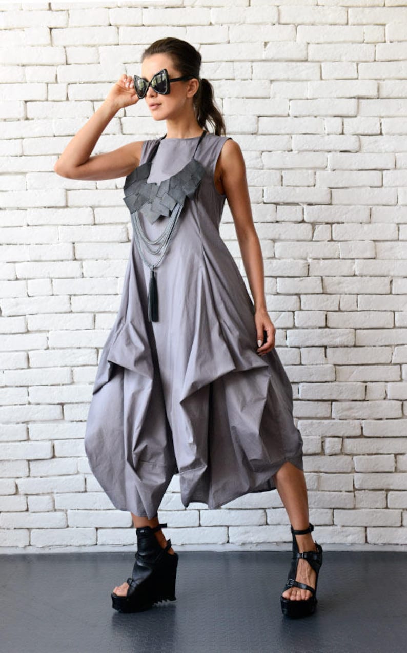 Grey Loose Asymmetric Dress/Extravagant Party Dress/Plus Size Tunic/Oversize Long Top/Grey Summer Kaftan/Sleeveless Maxi Dress METD0085 image 7