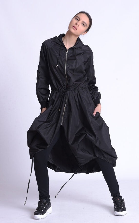Black Asymmetric Hooded Raincoat by METAMORPHOZA Etsy