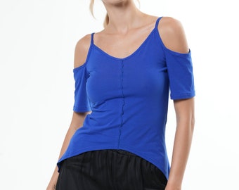 Open Shoulder Asymmetric Top / Top With Open Shoulders / Casual Asymmetrical Blouse / Extravagant Top / Handmade Tunic