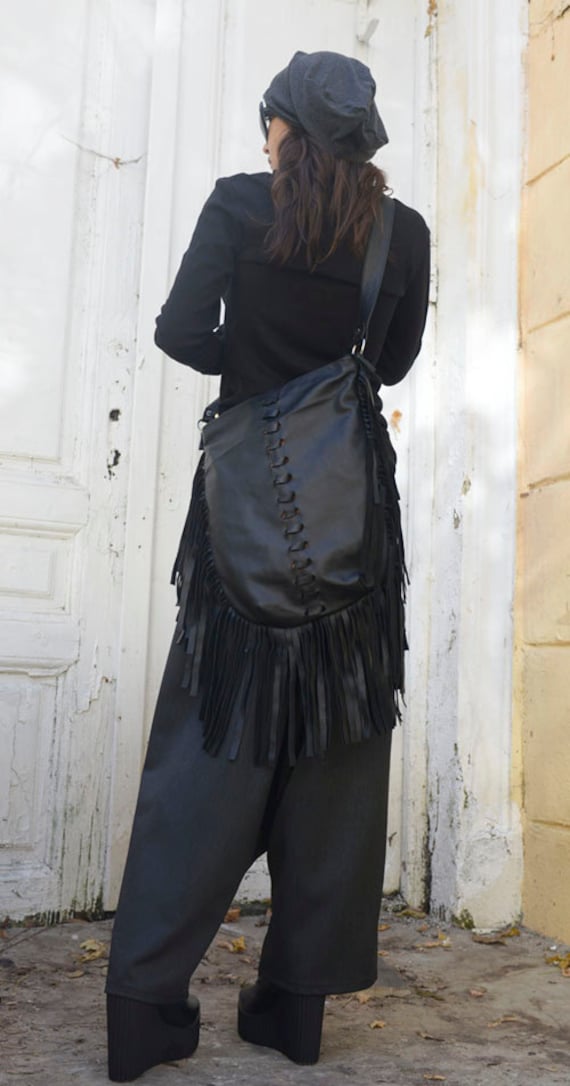 Maxi Black Bag/Fringe Leather Bag/Black Tote Bag/Genuine Leather Handbag/Extravagant Shoulder Bag/High Quality Tote Squire Large Bag