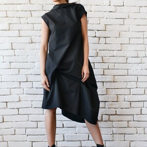 Black Asymmetric Dress / Loose Black Dress / Extravagant Open Back Tunic METD0100 image 9