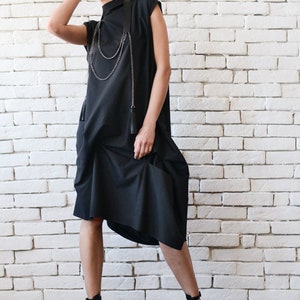 Black Asymmetric Dress / Loose Black Dress / Extravagant Open Back Tunic METD0100 image 3