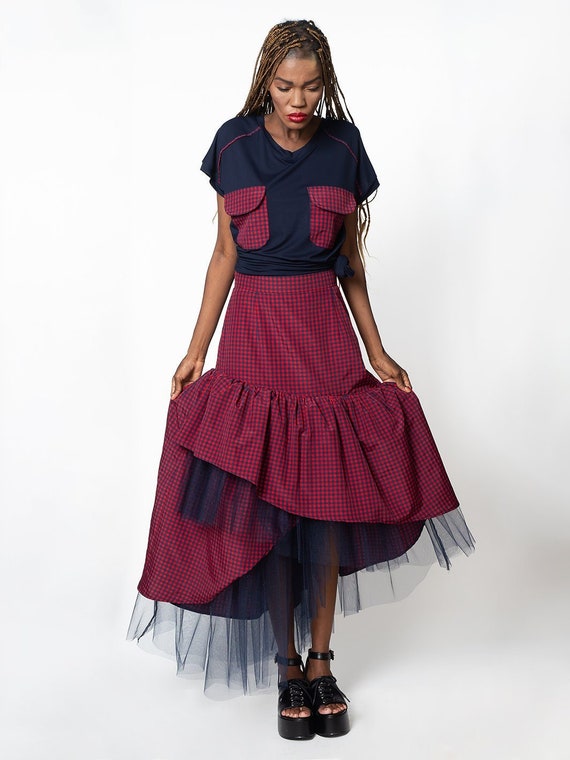 Plaid Skirt Women / Asymmetrical Skirt 