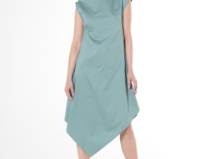 Asymmetric Satin Cotton Dress In Mint  / Casual Summer Dress/ Sleeveless Green Dress METD0083-Mint