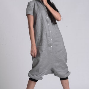 Grey Casual Linen Boho Jumpsuit by METAMORPHOZA