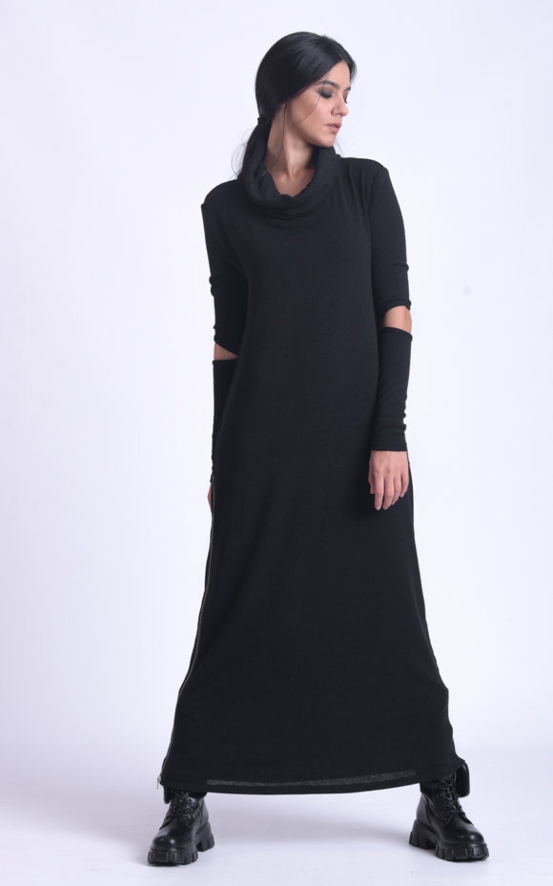 Turtleneck Black Dress/long Loose Dress/extravagant Long - Etsy