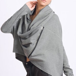 Grey Loose Cardigan / Oversize Cardigan With Side Zipper METC0057