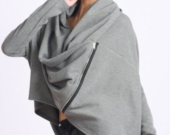 Grey Loose Cardigan / Oversize Cardigan With Side Zipper METC0057