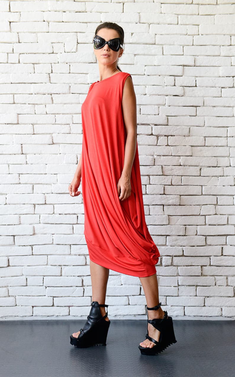 Red Loose Kaftan/Plus Size Maxi Dress/Asymmetric Tunic /Red Oversize Dress/Casual Everyday Dress/Summer Red Dress/Oversize Midi Red Dress image 5