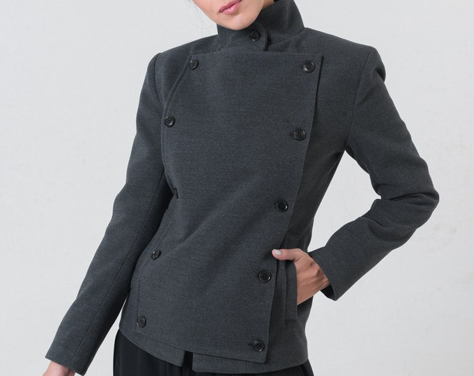 Cashmere Coat Women / Military Coat Women / Cashmere Winter Coat / Double Breasted Jacket / Army Jacket / Grey Winter Jacket