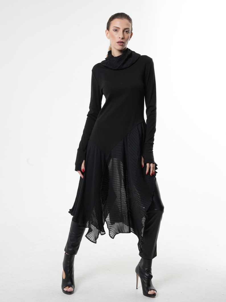 Chiffon Tunic / Turtleneck Tunic / Long Sleeve Tunic / Black Tunic Top / Sheer Tunic / Goth Tunic / Futuristic Clothing image 2