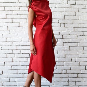 Red Asymmetric Dress/Extravagant Clothing/Casual Summer Dress/Red Sleeveless Dress/Red Long Tunic/Summer Party Dress/Sleeveless Dress image 7