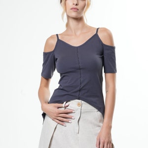 Asymmetrical Top / Open Back Top / Spaghetti Straps / Cutout Top / Short Sleeve Tunic METT0244